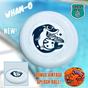 WHAM-O White Flying Shark Pool & Beach Disc Frisbee! NEW!! Bonus Splash Ball!